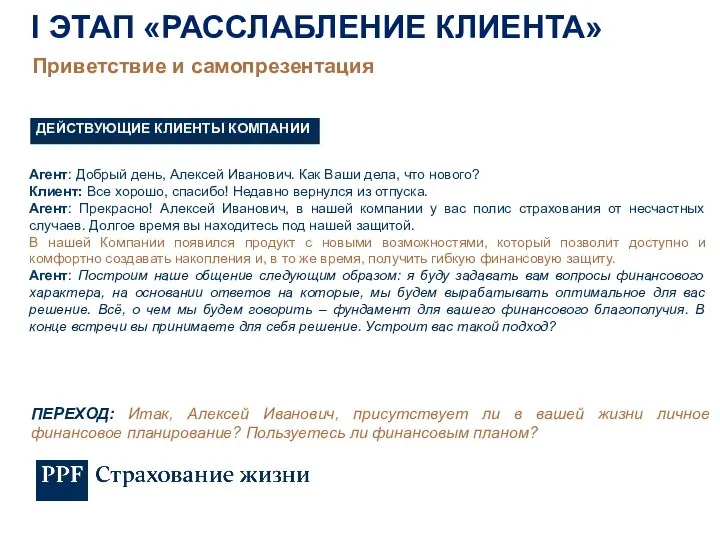 Агент: Добрый день, Алексей Иванович. Как Ваши дела, что нового? Клиент: