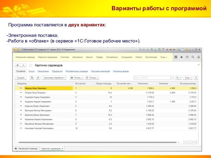 Программа поставляется в двух вариантах: Электронная поставка; Работа в «облаке» (в