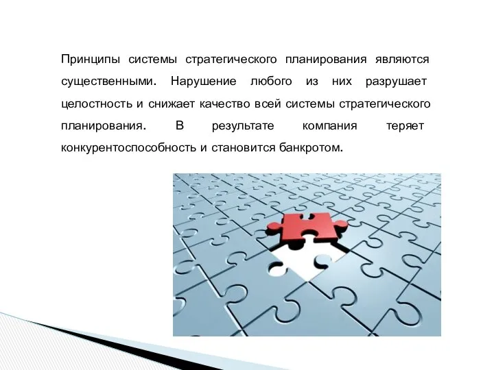 Принципы системы стратегического планирования являются существенными. Нарушение любого из них разрушает