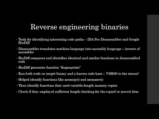 Reverse engineering binaries Tools for identifying interesting code paths – IDA
