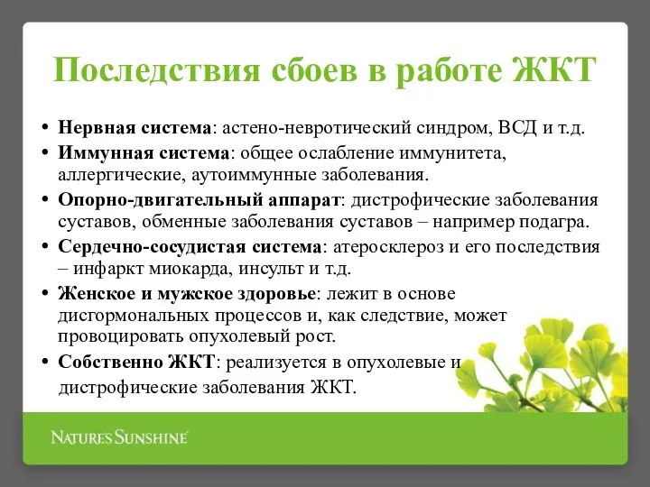 Последствия сбоев в работе ЖКТ Нервная система: астено-невротический синдром, ВСД и