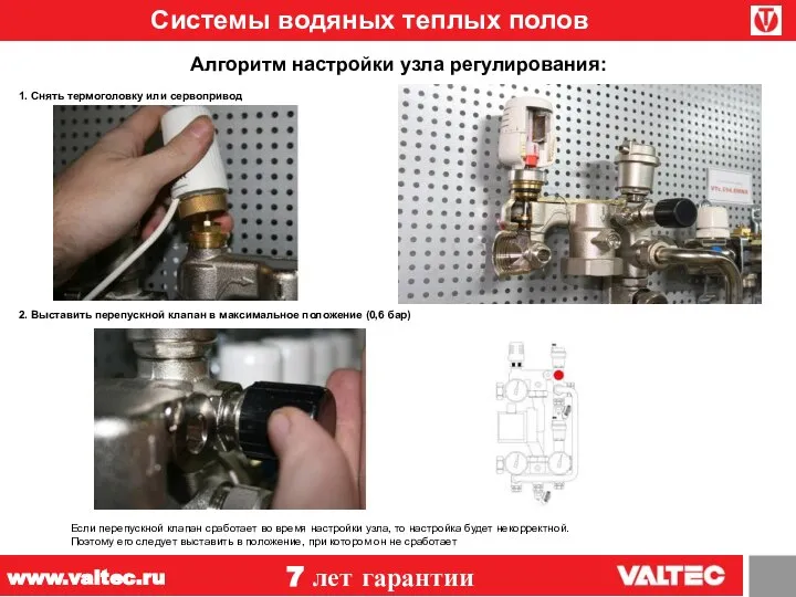 Системы водяных теплых полов 7 лет гарантии www.valtec.ru Алгоритм настройки узла