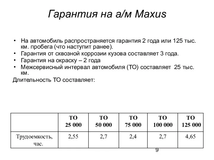 Гарантия на а/м Maxus На автомобиль распространяется гарантия 2 года или