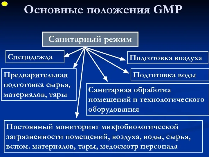 Основные положения GMP Предварительная подготовка сырья, материалов, тары Спецодежда Подготовка воздуха