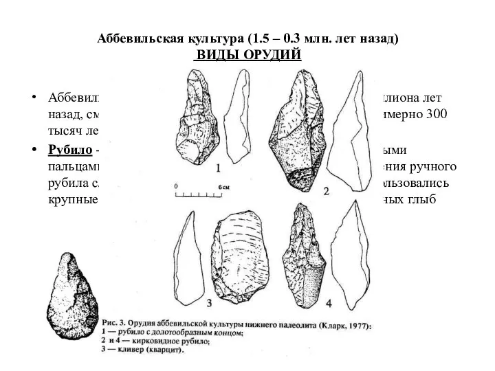 Аббевильская культура (1.5 – 0.3 млн. лет назад) ВИДЫ ОРУДИЙ Аббевильская