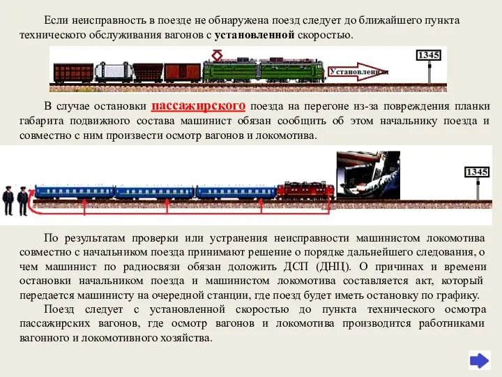 Если неисправность в поезде не обнаружена поезд следует до ближайшего пункта