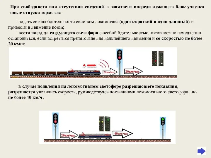 При свободности или отсутствии сведений о занятости впереди лежащего блок-участка после