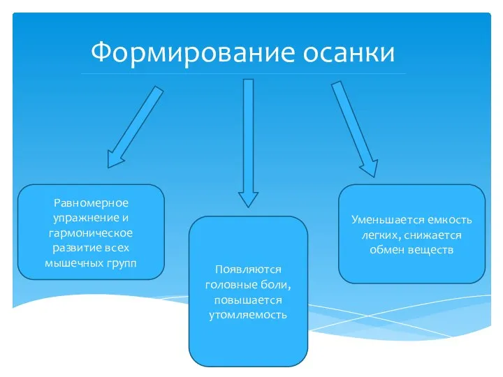 Формирование осанки Равномерное упражнение и гармоническое развитие всех мышечных групп Появляются