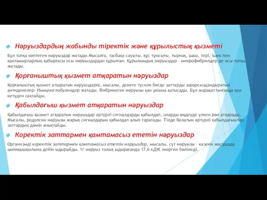 Нәруыздардың жабынды тіректік және құрылыстық қызметі Бұл топқа көптеген нәруыздар жатады.Мысалға,