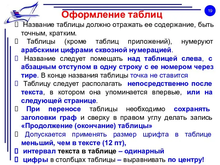 Оформление таблиц Название таблицы должно отражать ее содержание, быть точным, кратким.