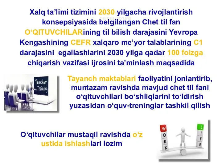 RESPUBLIKA TA’LIM MARKAZI CHET TILI BO’LIMI Xalq ta’limi tizimini 2030 yilgacha