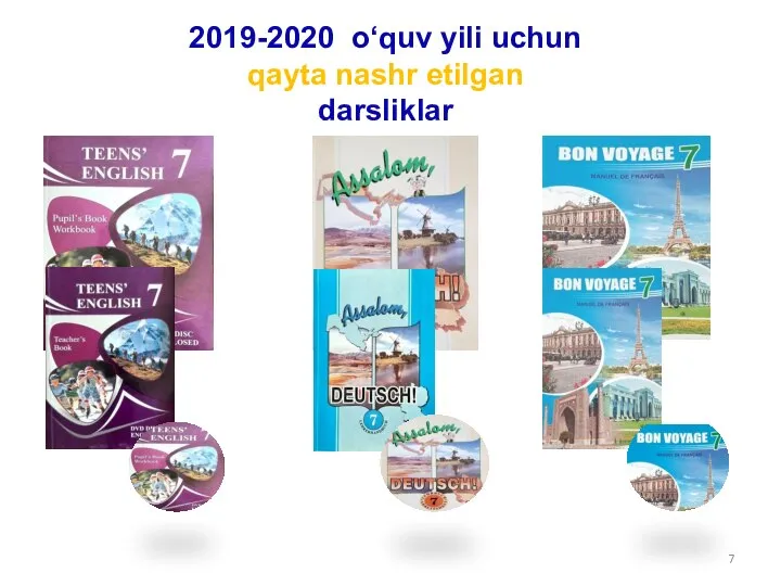 2019-2020 o‘quv yili uchun qayta nashr etilgan darsliklar