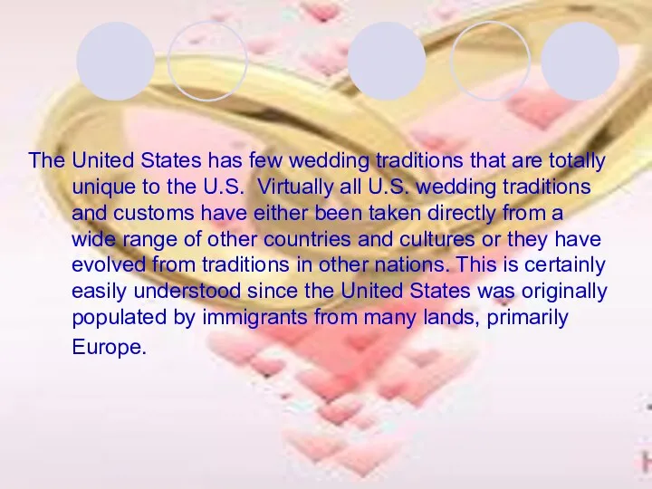 The United States has few wedding traditions that are totally unique