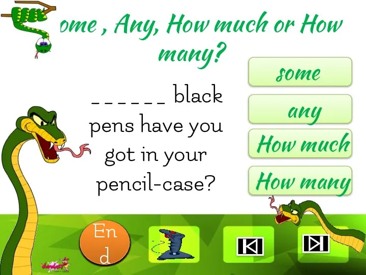 ______ black pens have you got in your pencil-case? some any