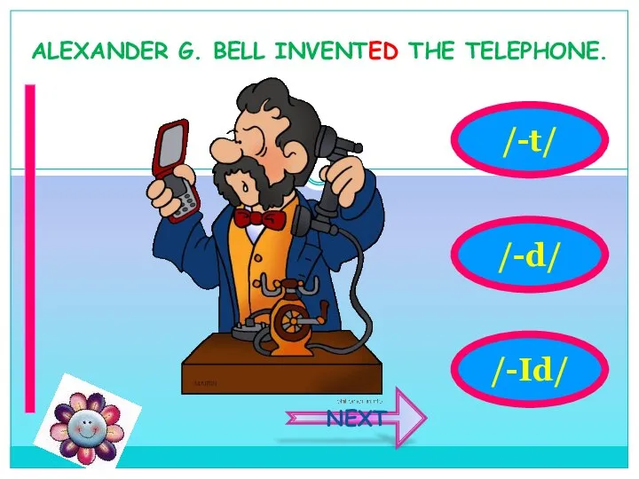 /-d/ /-t/ ALEXANDER G. BELL INVENTED THE TELEPHONE. /-Id/ NEXT