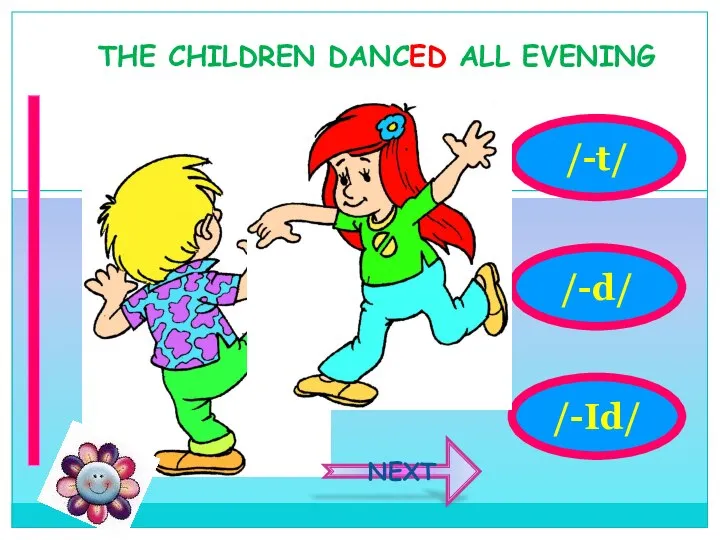 THE CHILDREN DANCED ALL EVENING /-t/ /-d/ /-Id/ NEXT