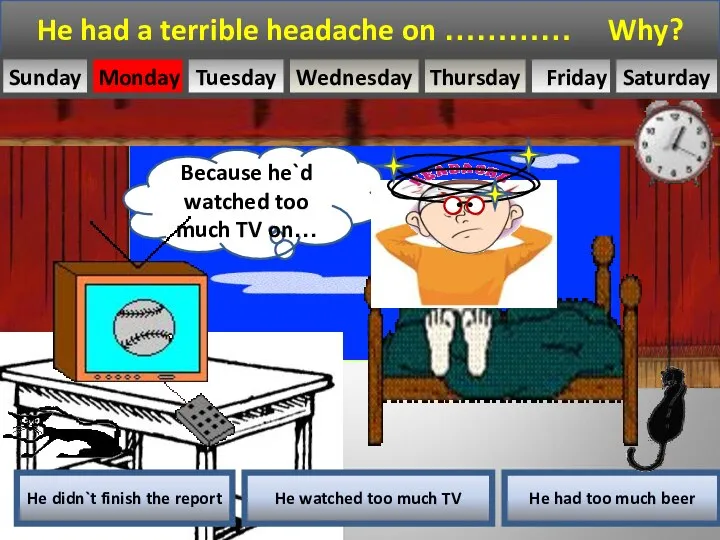 He had a terrible headache on ………… Why? He had too