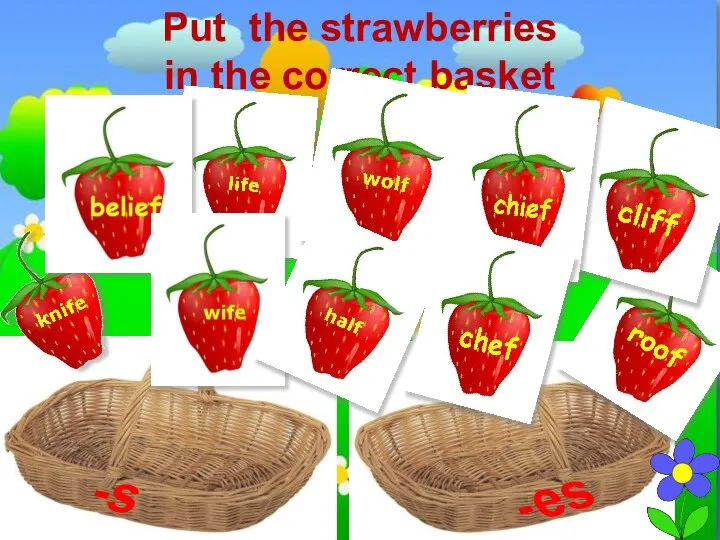 Put the strawberries in the correct basket