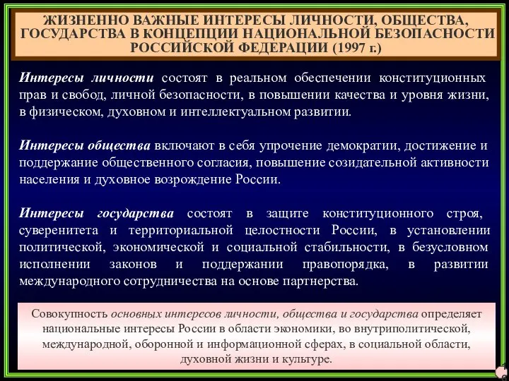 16 ЖИЗНЕННО ВАЖНЫЕ ИНТЕРЕСЫ ЛИЧНОСТИ, ОБЩЕСТВА, ГОСУДАРСТВА В КОНЦЕПЦИИ НАЦИОНАЛЬНОЙ БЕЗОПАСНОСТИ