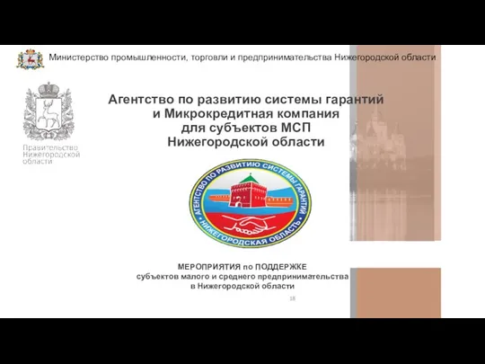 МЕРОПРИЯТИЯ по ПОДДЕРЖКЕ субъектов малого и среднего предпринимательства в Нижегородской области