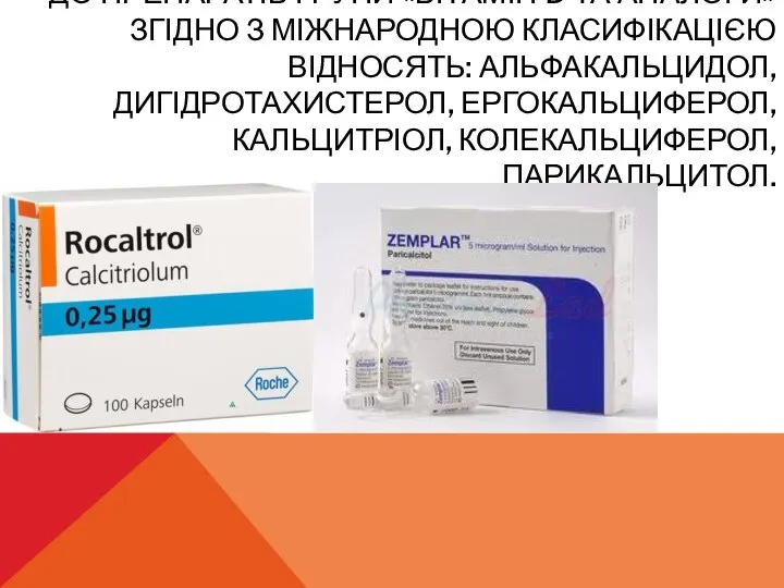 ДО ПРЕПАРАТІВ ГРУПИ «ВІТАМІН D ТА АНАЛОГИ» ЗГІДНО З МІЖНАРОДНОЮ КЛАСИФІКАЦІЄЮ