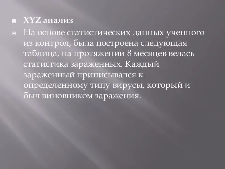 XYZ анализ На основе статистических данных ученного из контрол, была построена