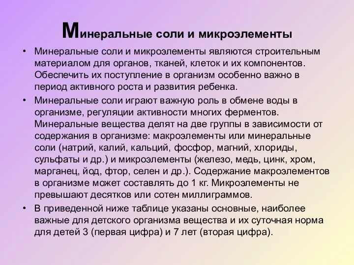 Минеральные соли и микроэлементы Минеральные соли и микроэлементы являются строительным материалом