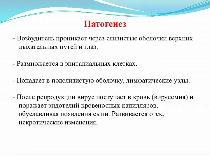 Патогенез - Возбудитель проникает через слизистые оболочки верхних дыхательных путей и