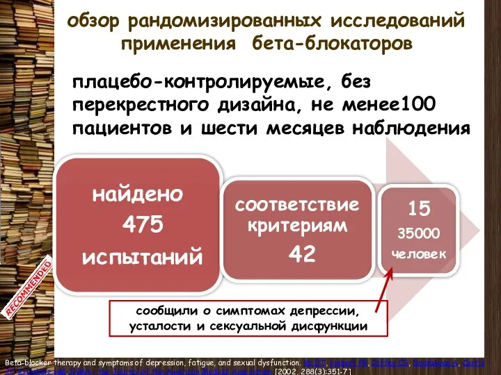 обзор рандомизированных исследований применения бета-блокаторов плацебо-контролируемые, без перекрестного дизайна, не менее100