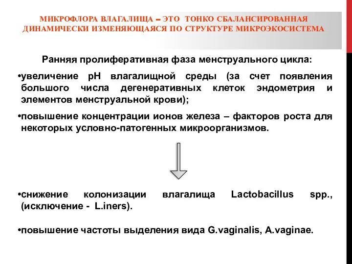 МИКРОФЛОРА ВЛАГАЛИЩА – ЭТО ТОНКО СБАЛАНСИРОВАННАЯ ДИНАМИЧЕСКИ ИЗМЕНЯЮЩАЯСЯ ПО СТРУКТУРЕ МИКРОЭКОСИСТЕМА