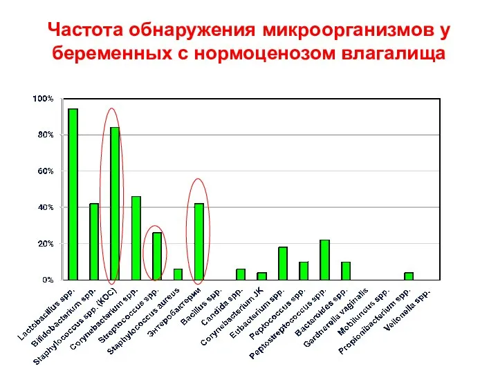 Частота обнаружения микроорганизмов у беременных с нормоценозом влагалища