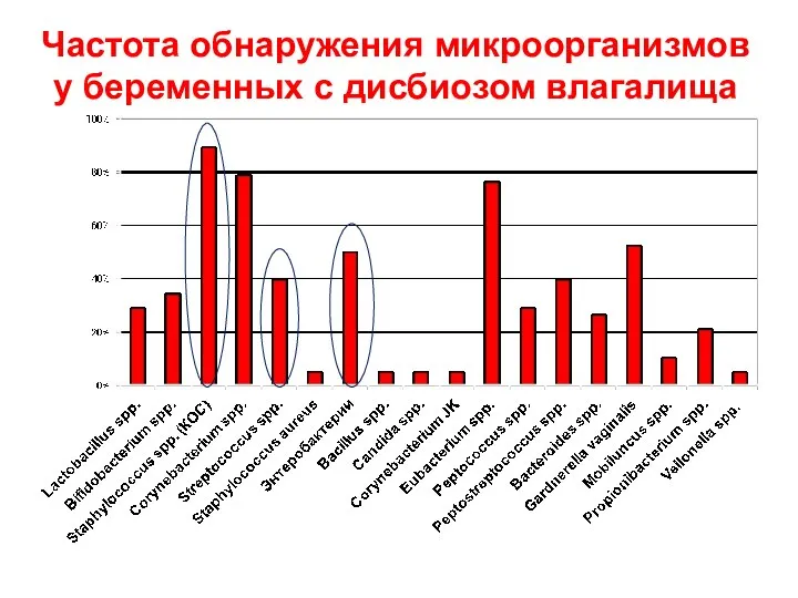 Частота обнаружения микроорганизмов у беременных с дисбиозом влагалища