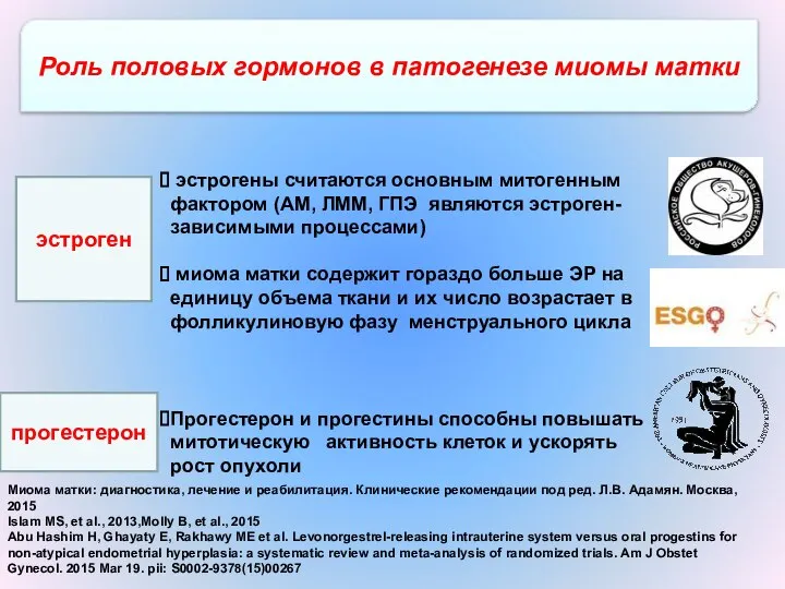 Роль половых гормонов в патогенезе миомы матки эстрогены считаются основным митогенным