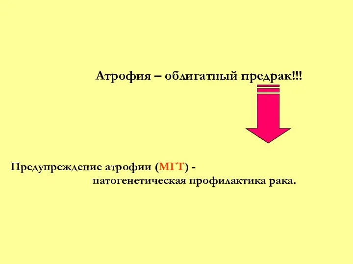 Атрофия – облигатный предрак!!! Предупреждение атрофии (МГТ) - патогенетическая профилактика рака.