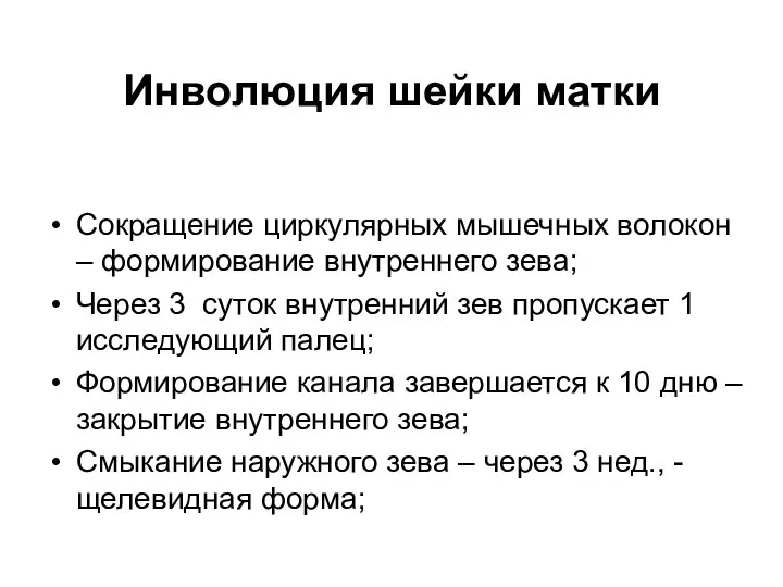 Сокращение циркулярных мышечных волокон – формирование внутреннего зева; Через 3 суток