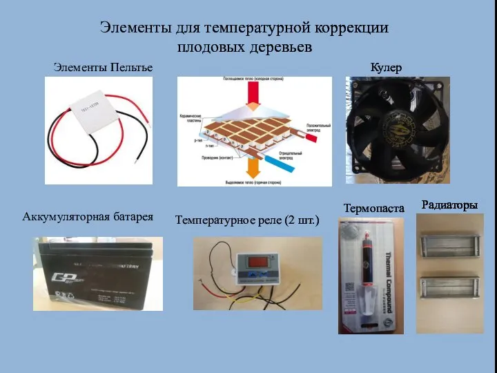 Элементы для температурной коррекции плодовых деревьев Элементы Пельтье Аккумуляторная батарея Температурное