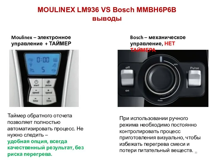 MOULINEX LM936 VS Bosch MMBH6P6B выводы Moulinex – электронное управление +