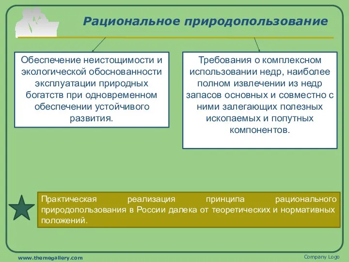 Рациональное природопользование Обеспечение неистощимости и экологической обоснованности эксплуатации природных богатств при