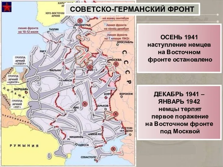 ОСЕНЬ 1941 наступление немцев на Восточном фронте остановлено ДЕКАБРЬ 1941 –