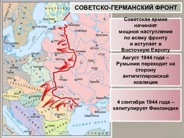 СОВЕТСКО-ГЕРМАНСКИЙ ФРОНТ Советская армия начинает мощное наступление по всему фронту и