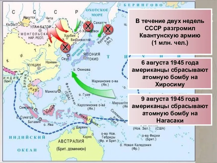 В течение двух недель СССР разгромил Квантунскую армию (1 млн. чел.)