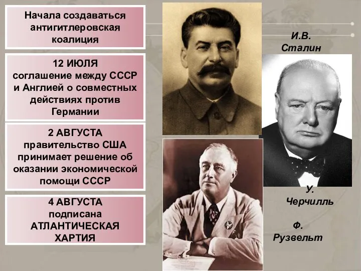 Начала создаваться антигитлеровская коалиция 12 ИЮЛЯ соглашение между СССР и Англией