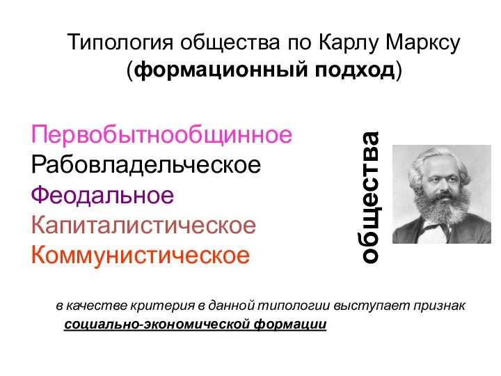 Первобытнообщинное Рабовладельческое Феодальное Капиталистическое Коммунистическое в качестве критерия в данной типологии