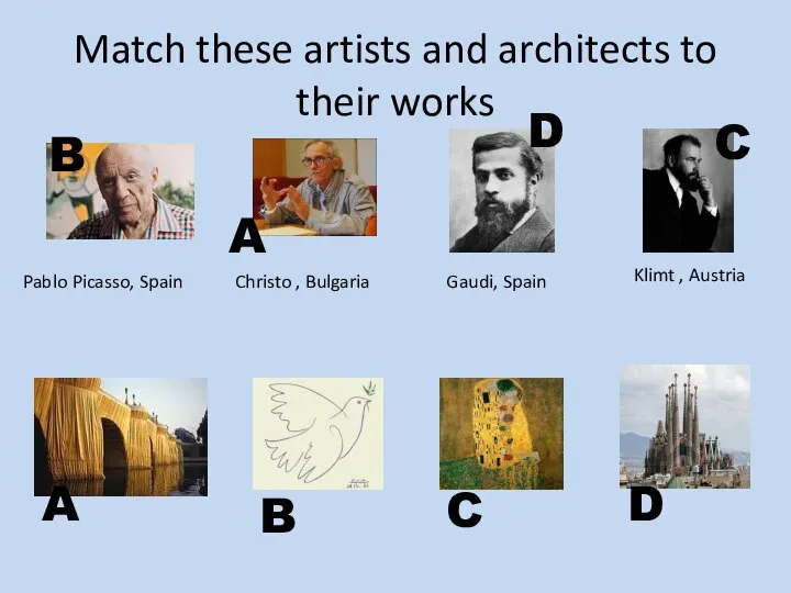 Match these artists and architects to their works Pablo Picasso, Spain