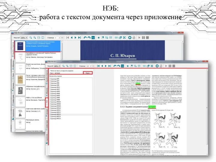 НЭБ: работа с текстом документа через приложение