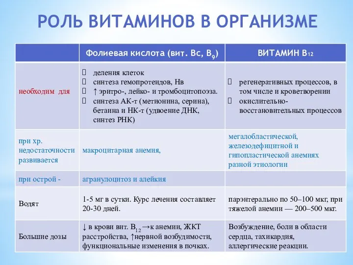 РОЛЬ ВИТАМИНОВ В ОРГАНИЗМЕ