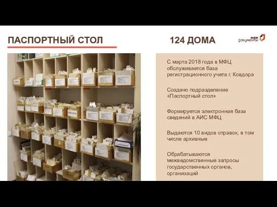 ПАСПОРТНЫЙ СТОЛ 124 ДОМА С марта 2018 года в МФЦ обслуживается