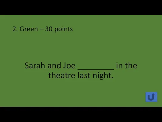 2. Green – 30 points Sarah and Joe ________ in the theatre last night.