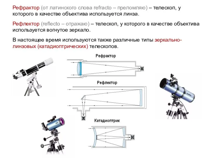 Рефрактор (от латинского слова refracto – преломляю) – телескоп, у которого