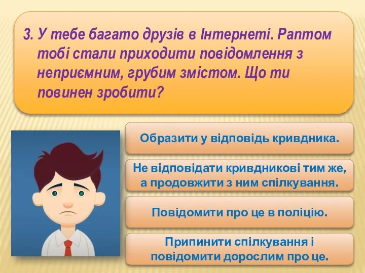 3. У тебе багато друзів в Інтернеті. Раптом тобі стали приходити